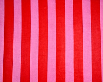 Pink & Red Stripe Cotton Fabric: Hand Block Printed Textile By The Yard