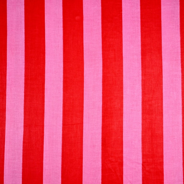 Pink & Red Wide Strip Print Cotton Fabric Textile Pattern Fabric Vertical Stripes Cotton Fabric By the Yard