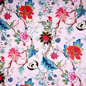 Floral Hand Block Printed Cotton Fabric: Navy Blue Sewing Material