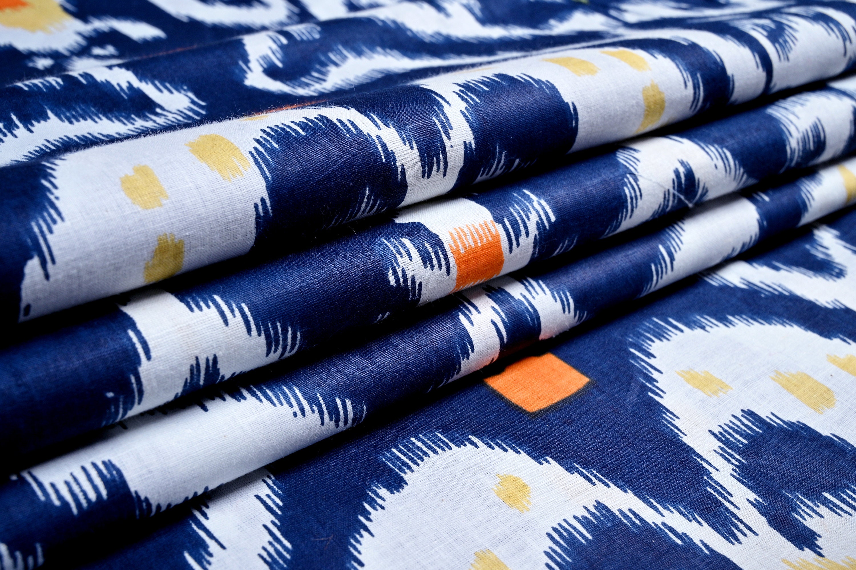 Navy Blue Ikat Print Fabric, Soft Fabric, Upholstery, Home Decorating Fabric, 100 Cotton Fabric