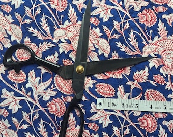 Blue Floral Quilted Cotton Fabric: Diamond Cut Sewing Material By The Yard