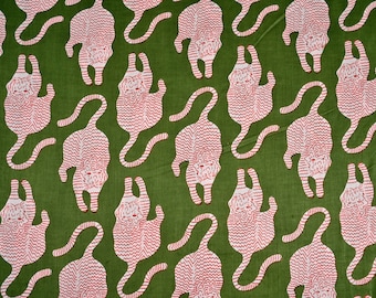 Tibetan Tiger Print Hand Printed Fabric By The Yard, Running Loose Sewing Craft Dressmaking Material, Kimono Kaftan Making Fabric
