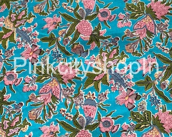 Hand Block Floral Print Cotton Fabric: Indian Upholstery, Sofa Cover
