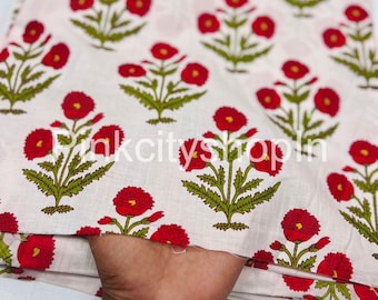 Block Print Cotton Fabric: Floral Dress Making, Curtains, Pillows