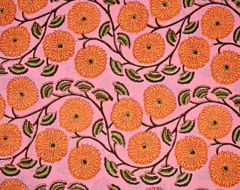 Hand Block Floral Cotton Fabric, Fabric By The Yard, Indian Block Print Fabric, Wall Art , Patio Decor, Quilt Making, Kids Crafting
