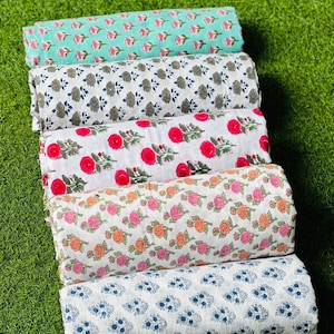 Hand Block Printed Cotton Fabric: Bohemian Floral Sewing Material