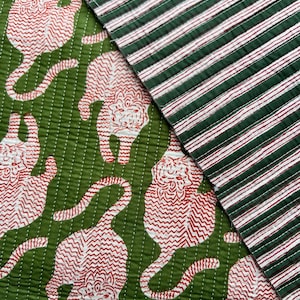 Green Tiger Print Quilted Cotton Fabric: Tibetan Style Jacket Material