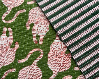 Tecido de algodão acolchoado com estampa de tigre verde: Material para jaqueta estilo tibetano