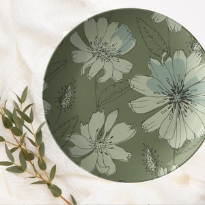 Green Floral Dinner Plate, Flower Dinner Plates, Dishwasher and Microwave Safe Plates, BPA Free Dinnerware
