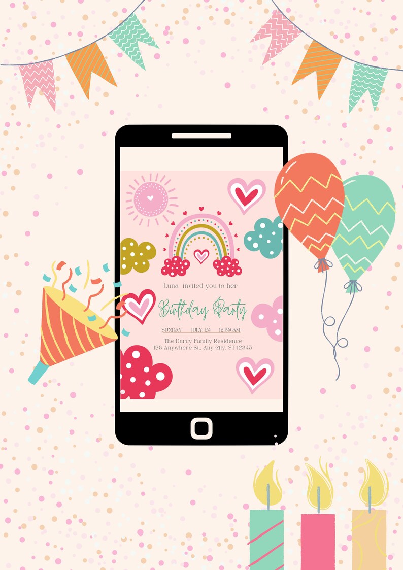 Editable Digital Invitation Birthday Party Rainbows Etsy