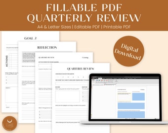 Quarterly Review and Goal Planner | 3-Month Fillable PDF Template (A4 & US Letter)