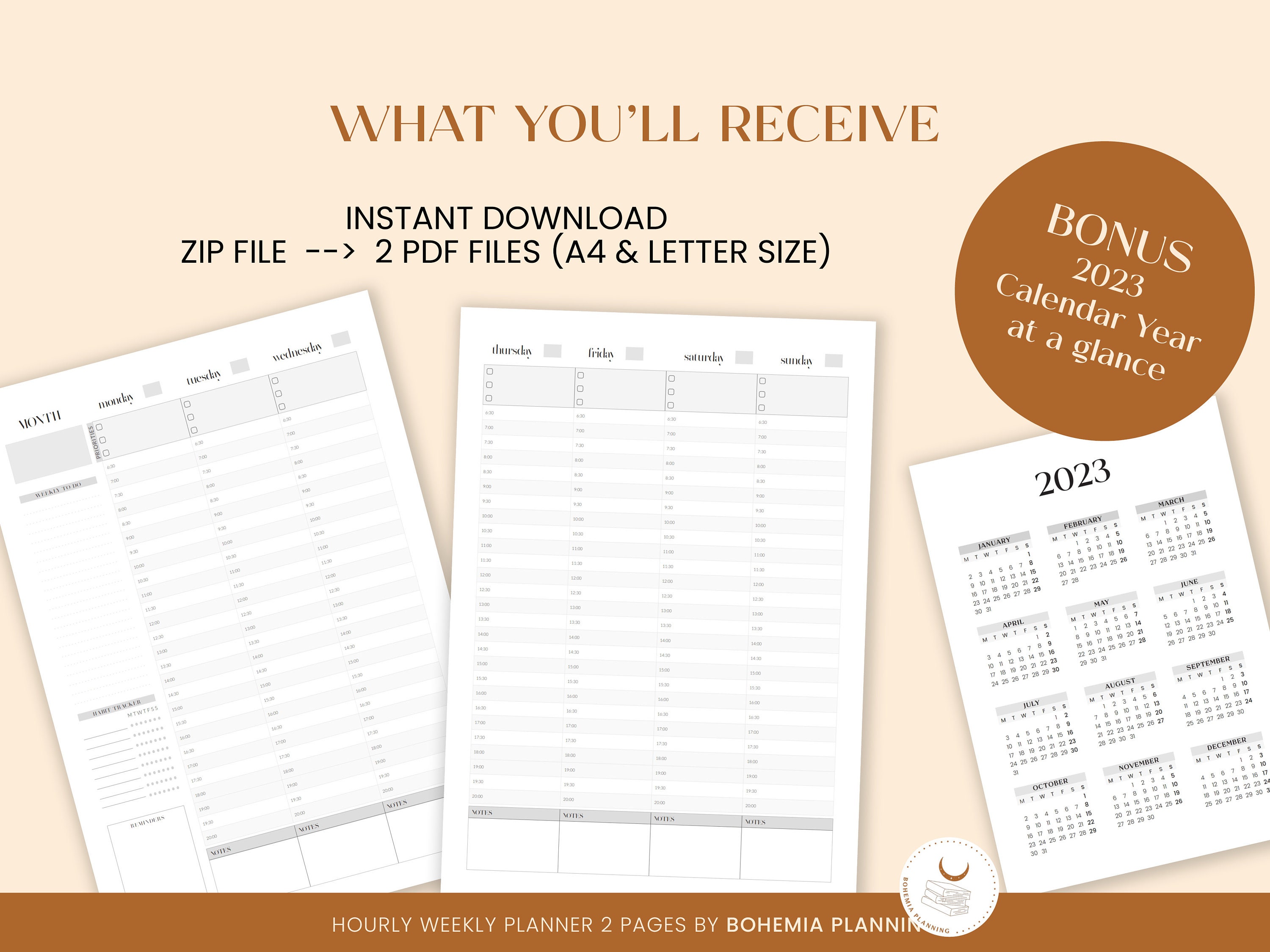 Half Hour Weekly Planner Printable Week on 2 Pages Undated Organizer ...