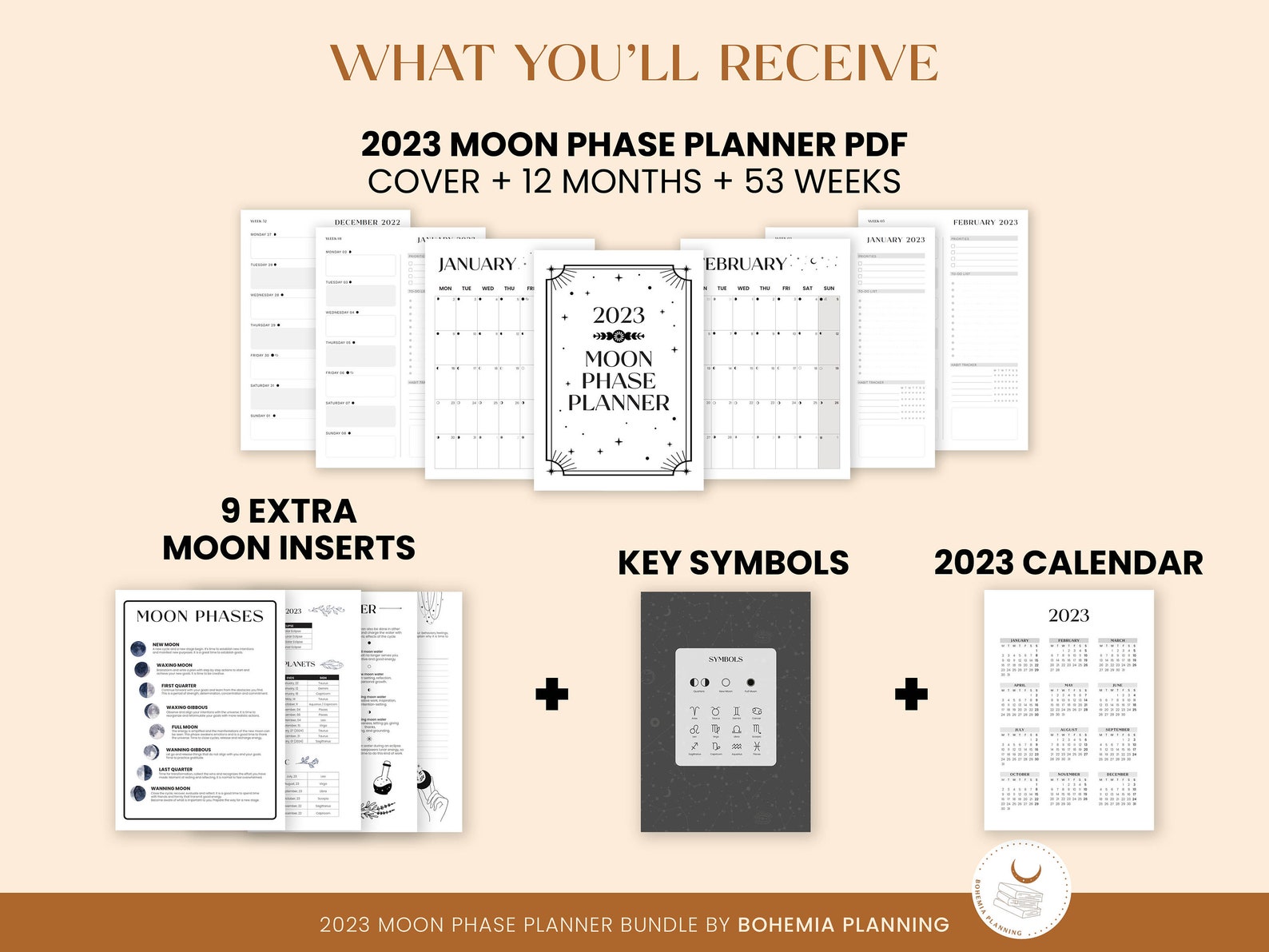 2023 Moon Phase Planner Printable Bundle Monthly & Weekly Etsy