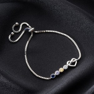 Personalized Love Knot Birthstone Family Bracelet, Adjustable Birthstone Bracelet, Custom Birthstone Mother Bracelet, Custom Gif For Mom,