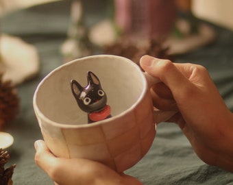 Pre-order Black cat Handmade Mug, Unique Gift, Cute Coffee Handmade Ceramics Mug,  Handbuilt Pottery, Gift for Her, Birthday Gift