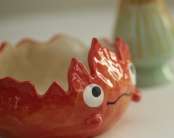 Pre-order Cute Fire Demon Handmade Ceramic Matcha Bowl, Anime Character Gift for Girlfriend,Ceramic for Kitchen, Birthday Gift,Chawan Lover
