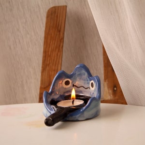 Pre-order Cute Blue Fire Demon Candle holder, Candle Tealight, Unique Gift, Adorable  Handmade Ceramic, Housewarming, Home decor