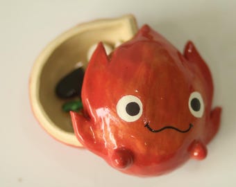 Cute Fire Demon Jar, Handmade Ceramic, Unique Gifts, Home Decor, Trinket Tray,Adorable Birthday Gift, Desk Decor