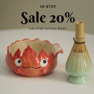 Pre-order Cute Fire Demon Handmade Ceramic Matcha Bowl, Anime Character Gift for Girlfriend,Ceramic for Kitchen, Birthday Gift,Chawan Lover