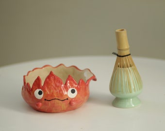 Pre-order Cute Handmade Fire Demon Ceramic Matcha Bowl