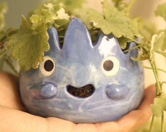 Pre-order Blue Fire Demon Plant Pot, Homedecor, Unique Art, Birthday Present, Adorable Handmade Ceramic, Gift for Her