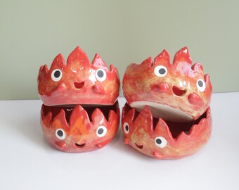 B-Grade Handmade Fire Demon Ceramic Yarn Bowl, Handbuilt Yarn Holder, Gift for her.