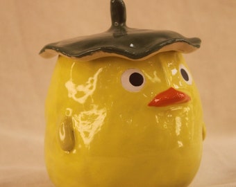 Pre-order Cute Yellow Duck Wearing Leave Mug, Handmade Ceramics