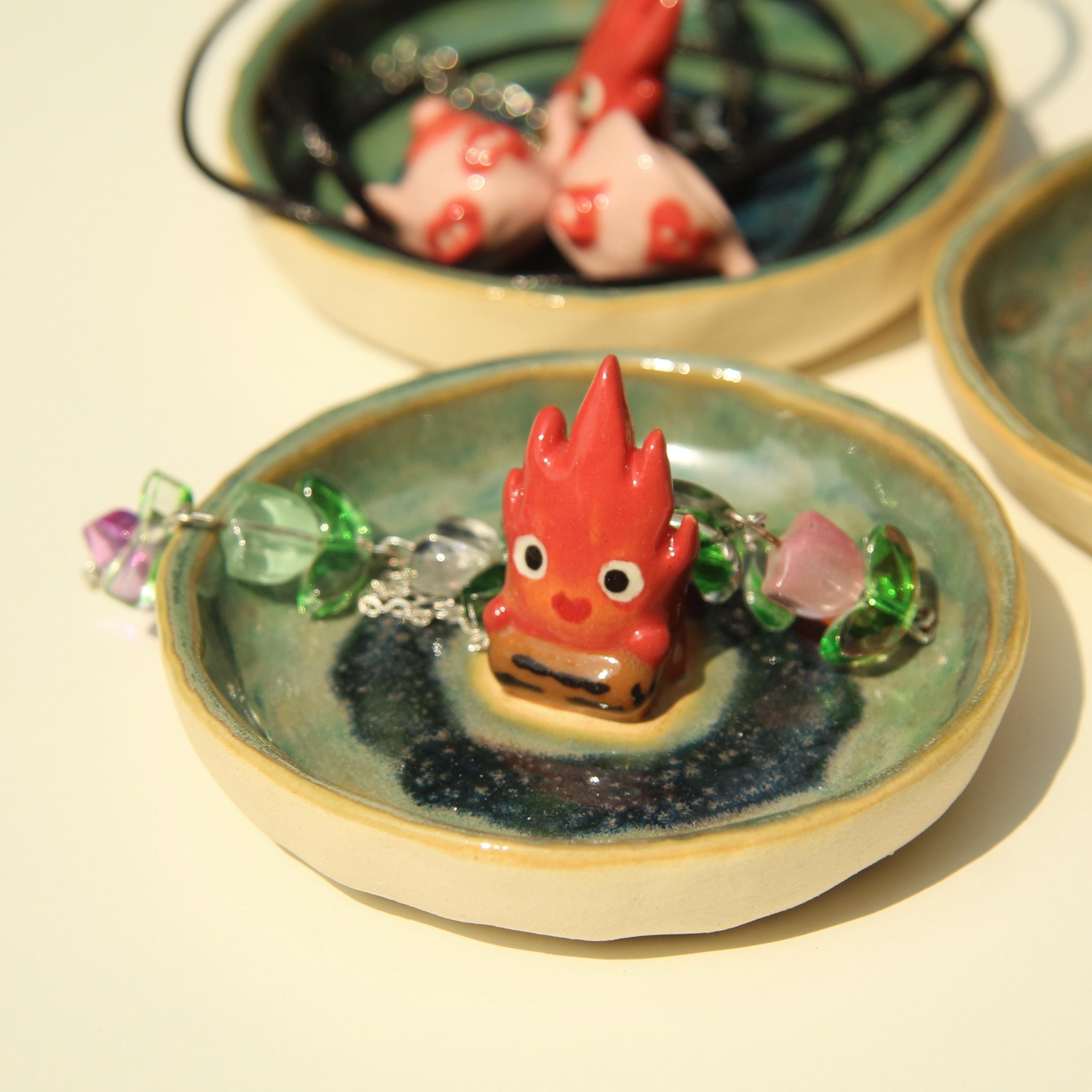 Niepowtarzalny Ognisty Demon, Duch Lasu, Mały Domek Ręcznie Robiony Ceramiczny Naczynie Na Pierścionek, Uchwyt Na Pierścionek, Prezent Dla Niej, Wystrój Domu, Prezent Walentynkowy
