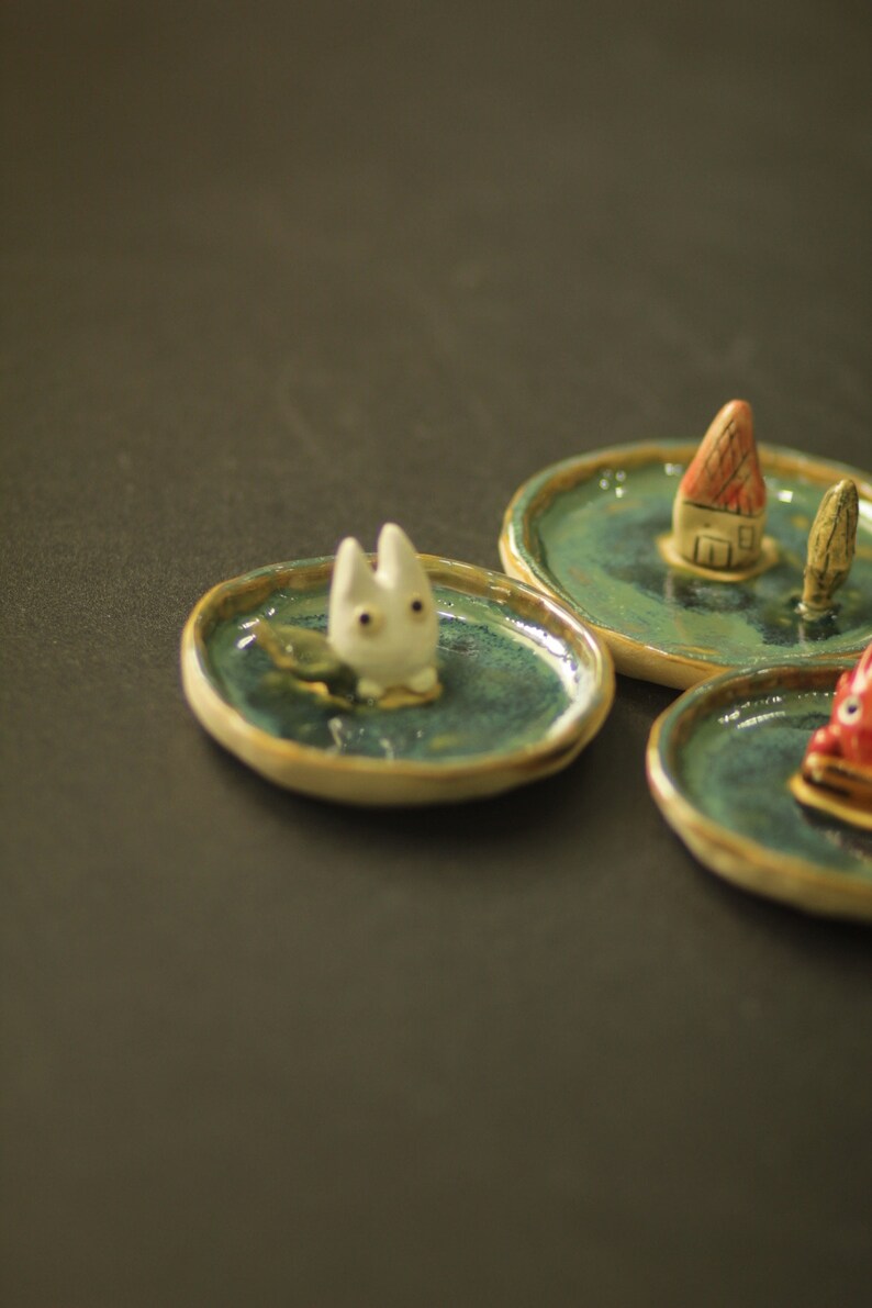 Unique Fire Demon, Forest Spirit, Little House Handmade Ceramic Ring
