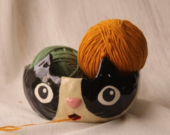 Cute Cat Bowl for Yarn, Trinkets, Candy, Jewelry, or Coins 