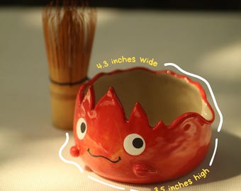 Tigela de Matcha de Cerâmica Artesanal Fire Demon (Pré-encomenda), Presente de Dia dos Namorados para Namorada, Presente de Aniversário Exclusivo, Chawan Exclusivo - altura: 3,5-4,3 polegadas