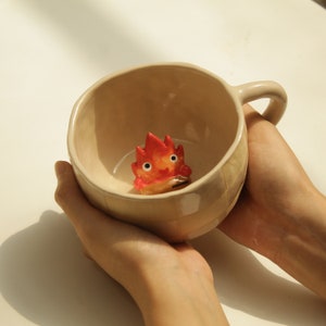 Pre-order Adorable Fire Demon Character Plaid Mug, Handmade Ceramics, Unique Gift, Homedecor, HouseWarming, Unique Coffee Mug, Cute Tea Mug