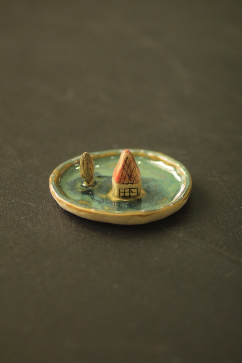 Unique Fire Demon, Forest Spirit, Little House Handmade Ceramic Ring
