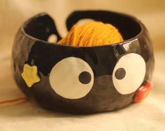 Pre-order Handmade Ceramic Soot Yarn Bowl, Handbuilt Yarn Holder, Gift for her.