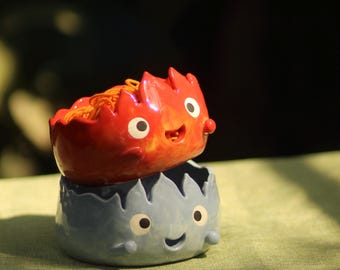 Pre-order Cute Handmade Fire Demon Ceramic Yarn Bowl,Valentine Gift,Unique Birthday Gift,Home Decor,Single Gift-Height:3.5 Width 4.7 inches