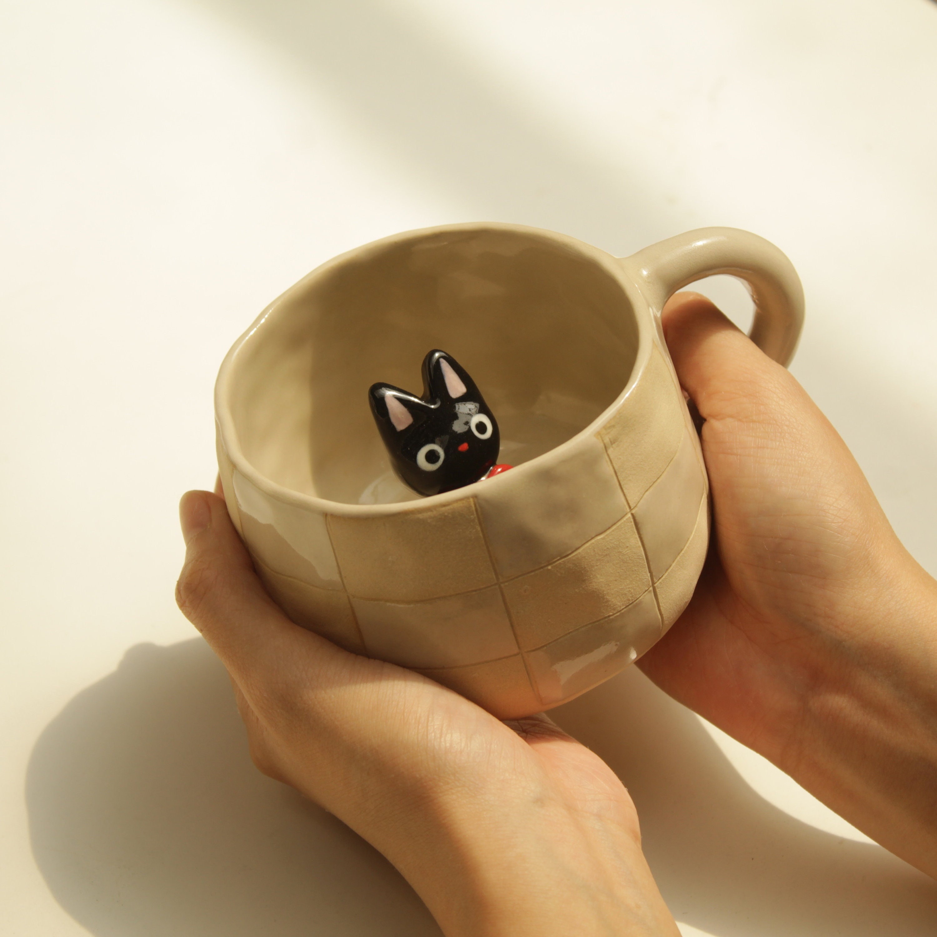 Pre-order Unique Black Cat Handmade Ceramic Mug,Handbuilt Pottery,Cute Gift for Cat Lover,Unique Birthday Gift,Adorable Christmas Gifts