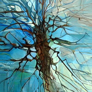 oil painting on board, abstraction, tree motif, 2009, handicraft, work of art, for a gift, good investment