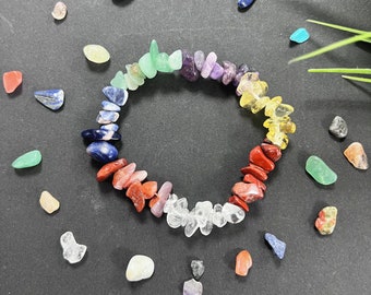 7 chakra kristal chip armband, edelsteen kralen rekbare armband, helende kristallen cadeau, handgemaakte kristallen sieraden