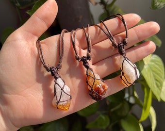 Raw Citrine Wrapped Necklace, Crystal Necklace for Women, Healing Point Stone, Best Gift for Her