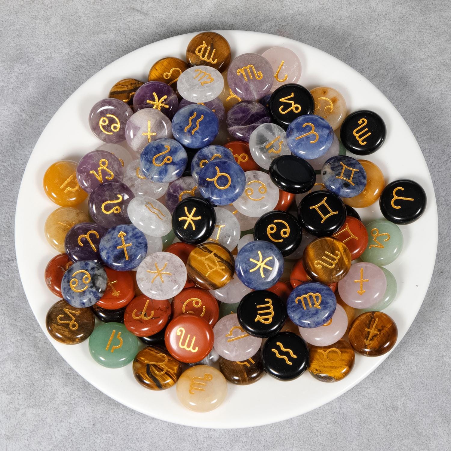 Constellation Runes 12 Stone Zodiac Sign Natural Gemstone Beads Set,constellation Runes Set ...