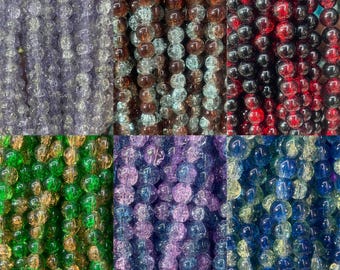 8mm Crackle Glass Beads, Multicolor Cracked Crystal Round Beads Bulk, Smooth Loose Beads DIY Jewelry Making, Wholesale Spacer Beads