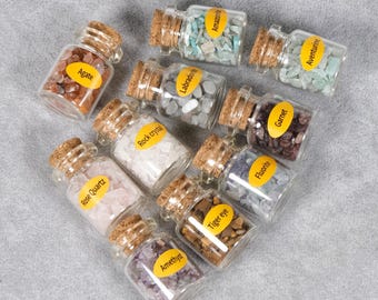 Lot de 10 bouteilles de copeaux de pierres précieuses assorties, ensemble de cristaux de guérison des chakras
