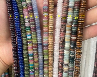 2x6mm Natural Stone Rondelle Spacer Beads, Flat Disc Loose Beads, Gemstone Beads for DIY Bracelet Necklace Jewelry Making,Wholesale