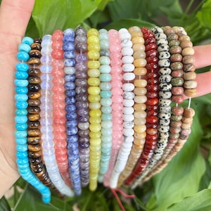 50+ Colors 5x8mm Gemstone Rondelle Beads, Smooth Stone Rondelle Beads for DIY Jewelry Making, Wholesale Supplies