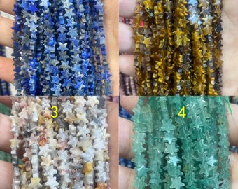 6mm Star Shape Natural Gemstone Beads, Full Strand Star Gemstone Beads, Loose Spacer Beads for Jewelry Making DIY Bracelet Necklace