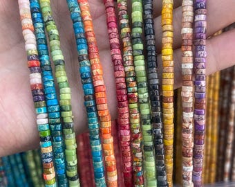 2x4mm Natural Gemstone & Jasper Heishi Beads, Flat Disc Stone Smooth Bead, Wholesale Bulk, Full Strand, DIY Bracelet Necklace Jewelry Making