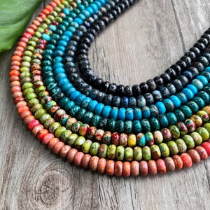 5x8mm Sea Sediment Imperial Jasper Rondelle Beads, Stone Smooth Rondelle Spacer Beads for DIY Jewelry Making Wholesale