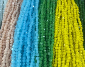 4mm Multi Color Flat Coin Glass Beads, Side Faceted Coin Loose Spacer Beads for Bracelet Necklace DIY Jewelry Making Supplies