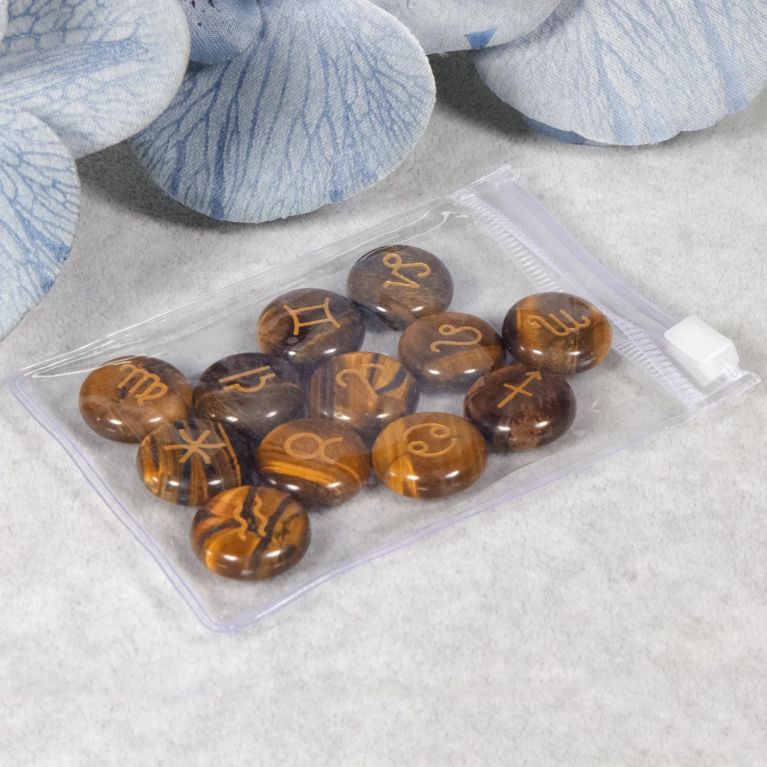 Constellation Runes 12 Stone Zodiac Sign Natural Gemstone Beads Set,constellation Runes Set ...