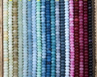 5x8mm Smooth Rondelle Gemstone Beads｜50+ Colors Colored Jade & Rainbow Rondelle Beads, Bulk Wholesale for DIY Jewelry Making